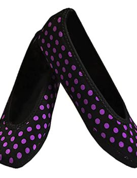 Nufoot Ballet Flats Women’s Shoes Foldable & Flexible Flats Slipper Socks Travel Slippers & Exercise Shoes Dance Shoes Yoga Socks House Shoes Indoor Slippers Black with Purple Polka Dots Large