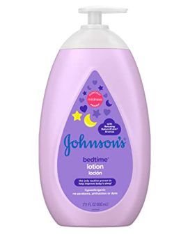 Johnson’s Moisturizing Bedtime Baby Lotion with Coconut Oil & NaturalCalm Aromas to Help Relax Baby, Hypoallergenic & Free of Parabens, Phthalates & Dyes, Mild Baby Skin Care, 27.1 fl. oz