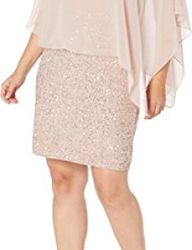 J Kara Women’s Plus Size Caplet Short Cocktail Beaded Dress