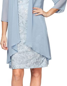 Alex Evenings Women’s Short Embroidered Dress with Illusion Jacket