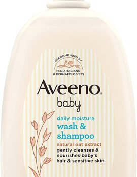 Aveeno Baby Daily Moisture Gentle Bath Wash & Shampoo with Natural Oat Extract, Hypoallergenic, Tear-Free & Paraben-Free Formula For Sensitive Hair & Skin, Lightly Scented, 33 fl. oz