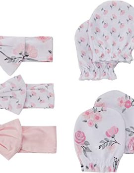 Hudson Baby Baby Girls’ Cotton Headband and Scratch Mitten Set