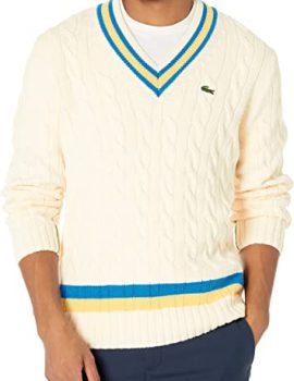 Men’s Classic Fit V-Neck Contrast Striped Wool Sweater Core