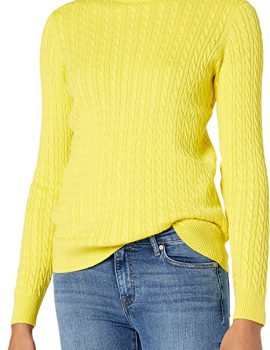 Essentials Women’s Classic-Fit Lightweight Cable Long-Sleeve Mock Neck Sweater