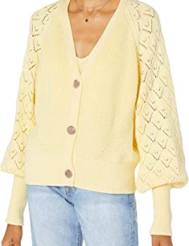 The Drop Women’s Divya Pointelle Full Sleeve Cardigan Sweater