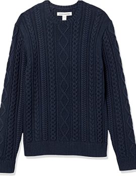 Men’s Long-Sleeve 100% Cotton Fisherman Cable Crewneck Sweater