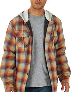 Men’s Long Sleeve Quilted Lined Flannel Shirt Jacket with Hood