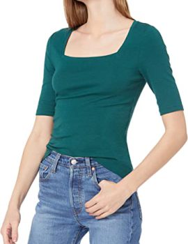 Essentials Women’s Slim-Fit Half Sleeve Square Neck T-Shirt